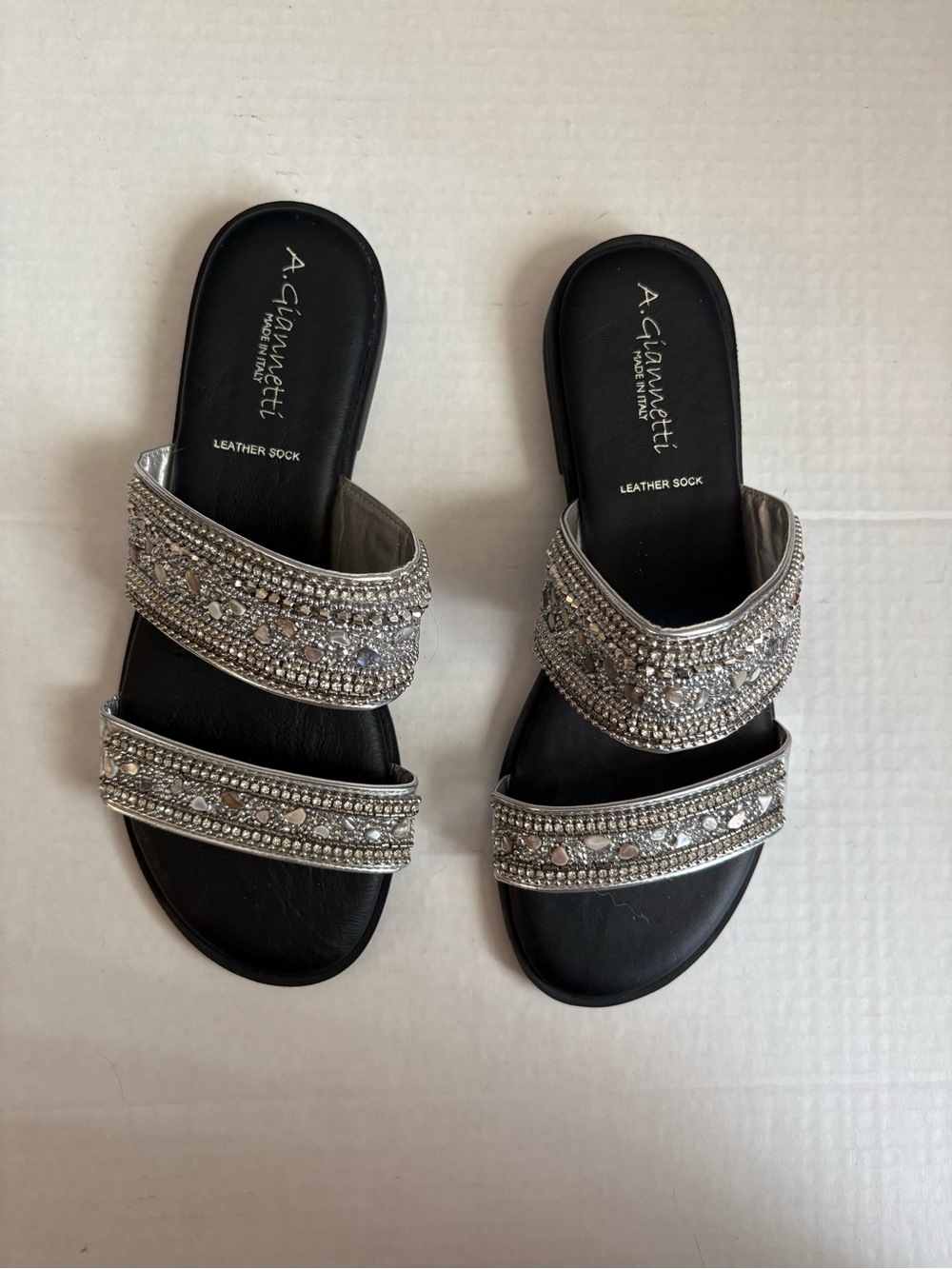 A. Giannetti Women’s Y2K Sz 7.5 Jeweled Rhinestone Double-Strap Slide Sandals. - Picture 2 of 12